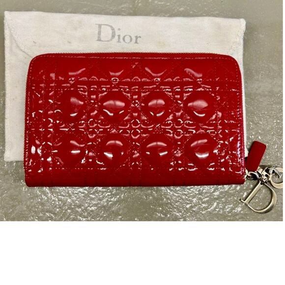 Authentic CHRISTIAN DIOR Red Cannage Leather Zip Around Long Wallet W/ Charm - Picture 1 of 9
